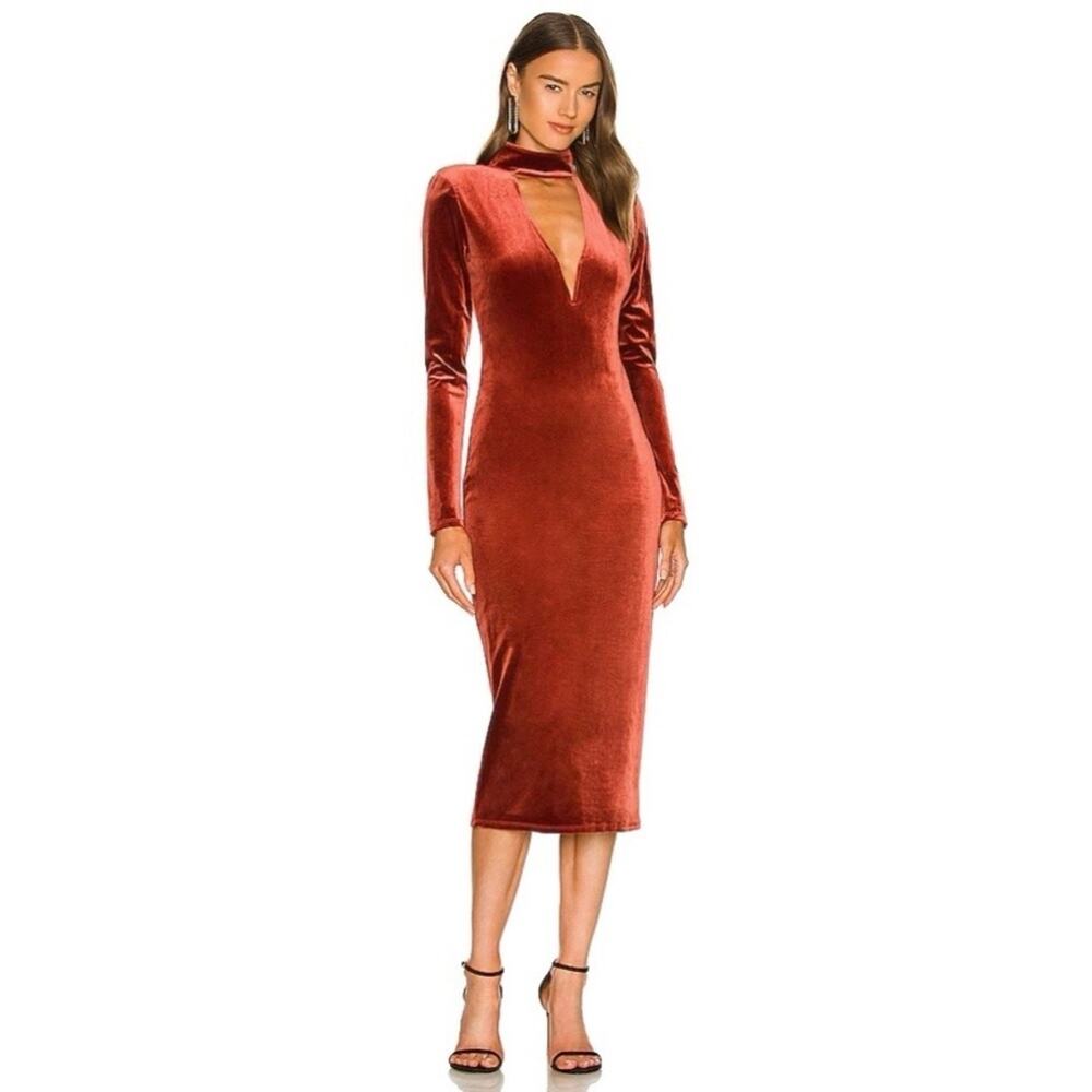 Michael Costello x REVOLVE Yuri Midi Dress in Rust